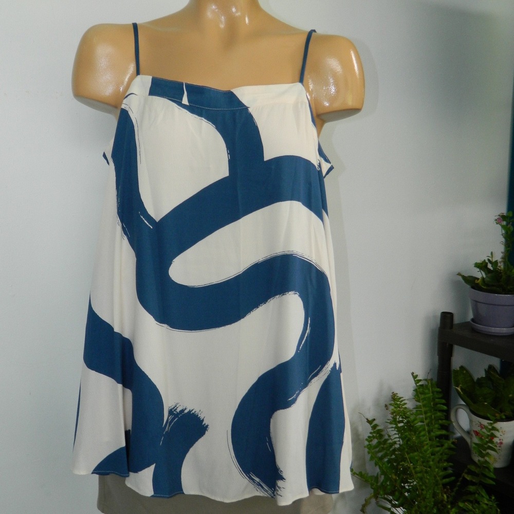 Maeve Anthropologie Camisole Women Large Blue White Abstract Brushstroke Top New